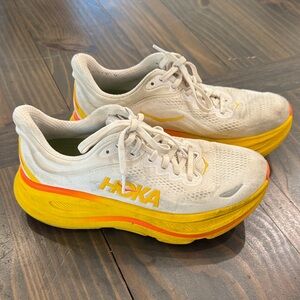 Hoka White and Yellow Athletic Running Shoes